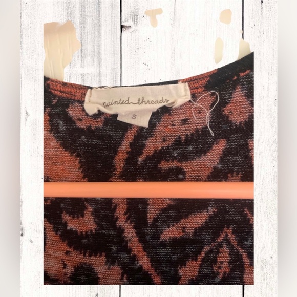 Painted Threads S red/black boho dolman 3/4 sleeve lightweight open cardigan - Picture 3 of 6